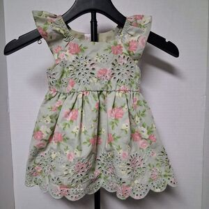 Just Lizzy Pale Green Floral Dress 18M Roses Embroidered Cut Outs